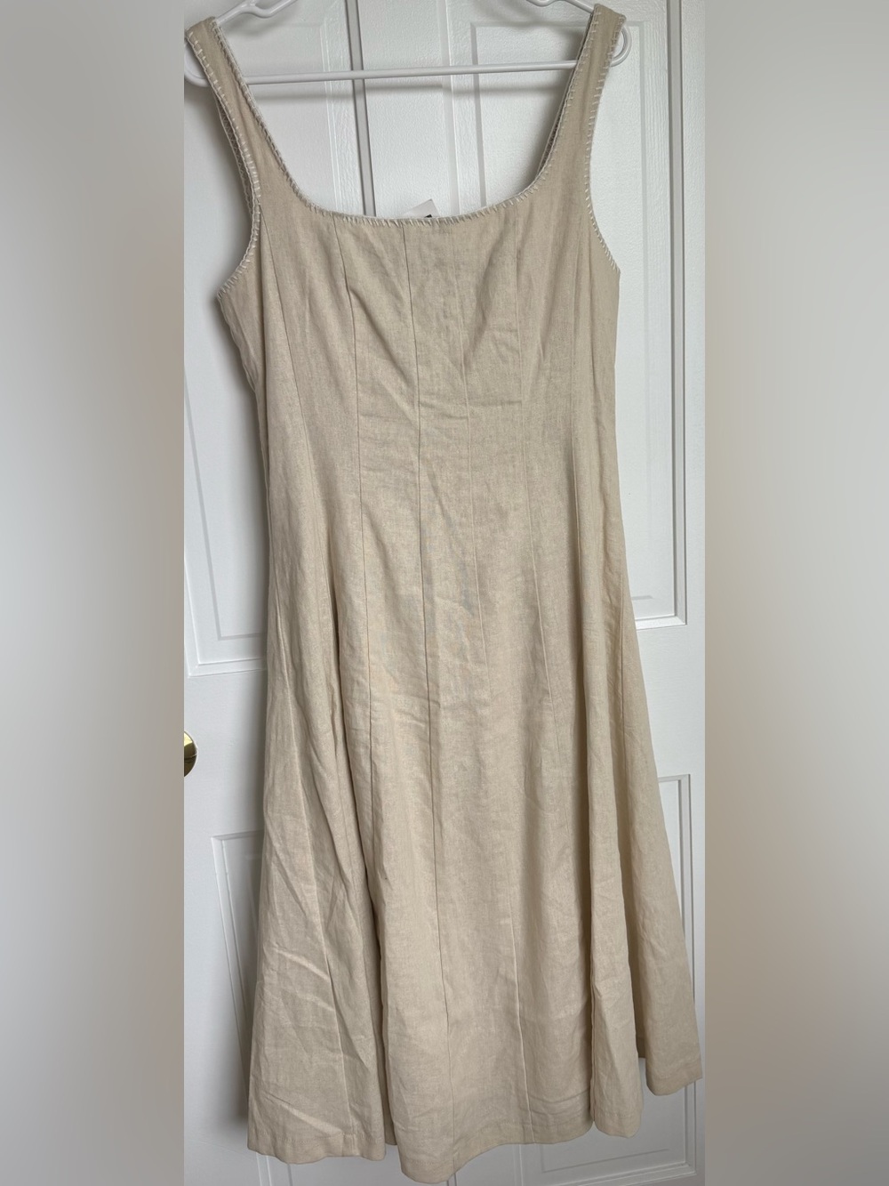 NWT Caroline Constas Linen Blend Fit & Flare Dress Size 8 Neutral Beige